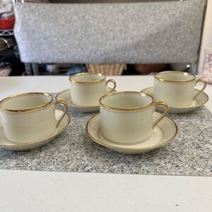 Fitz & Floyd Palais‎ Pattern Cup & Saucer Set in cream & gold Vintage Porcelain